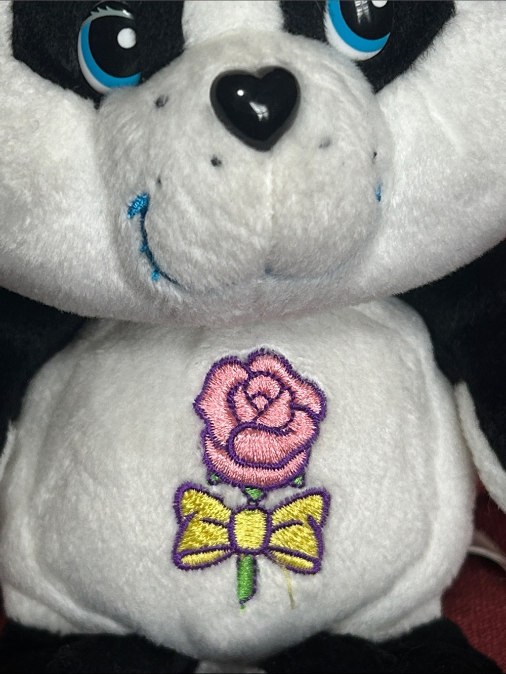 RARE Care Bears Cousin Polite Panda beanie White Black with Pink Rose Accent 8” - Picture 2 of 11